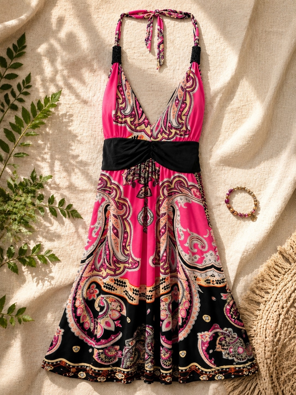 Cristina Love Boho Paisley Halter Dress XL